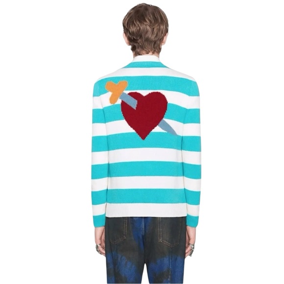 GUCCI Angry Cat-Intarsia Wool Striped Sweater Blue White L - Picture 5 of 12